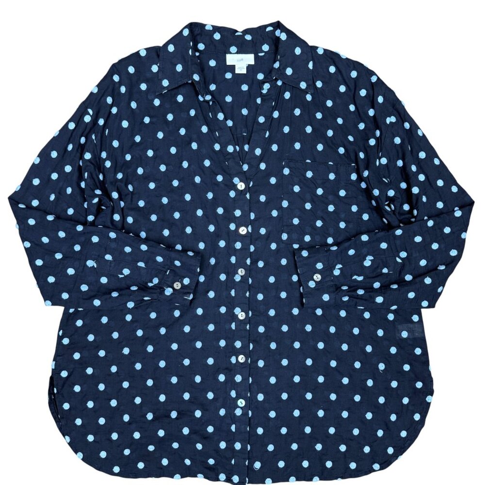 EUC Women's J. JILL 1-Pocket Button Down Oversized Shirt Embroidered | Size XS